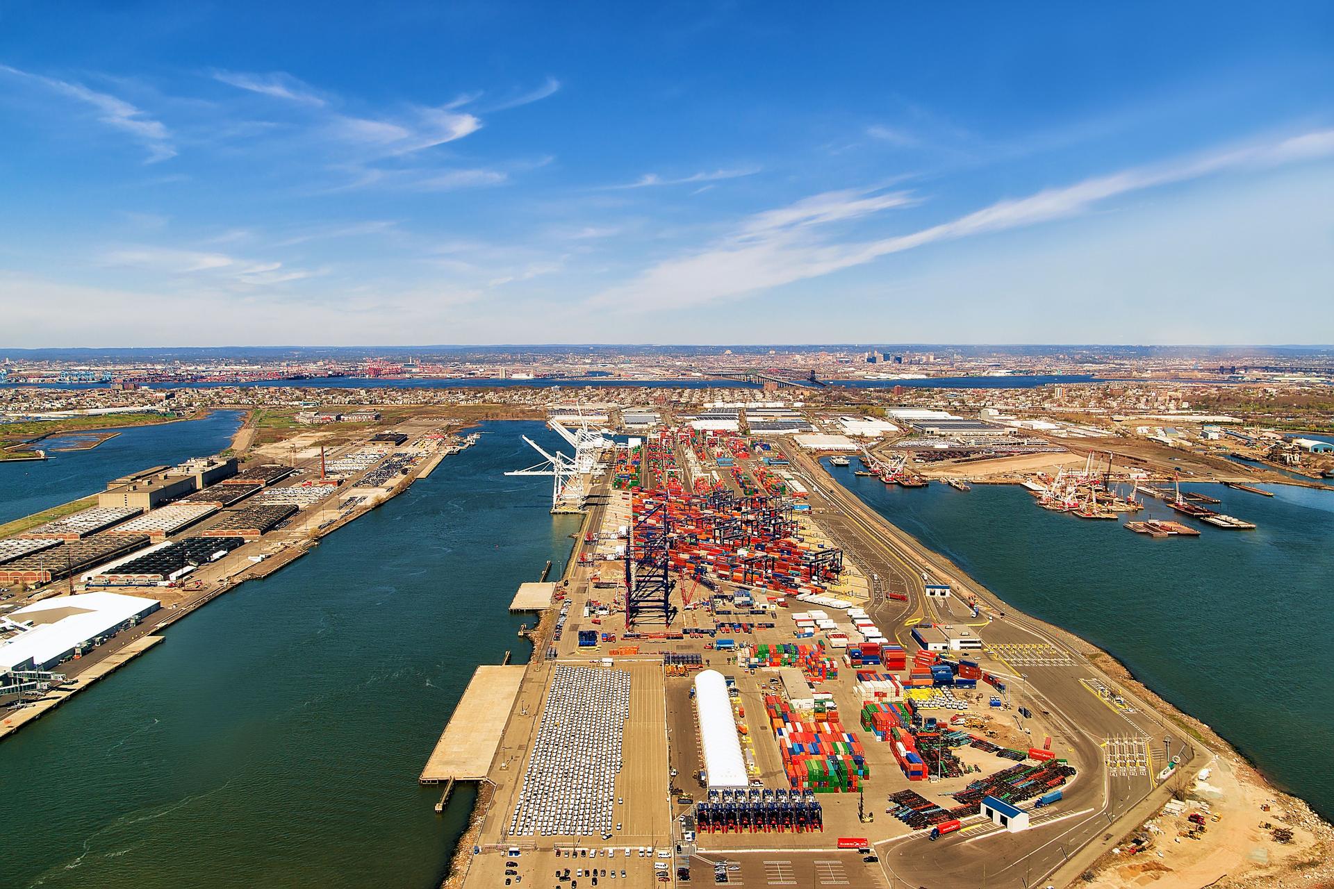 Aerial view on global container terminal in Bayonne