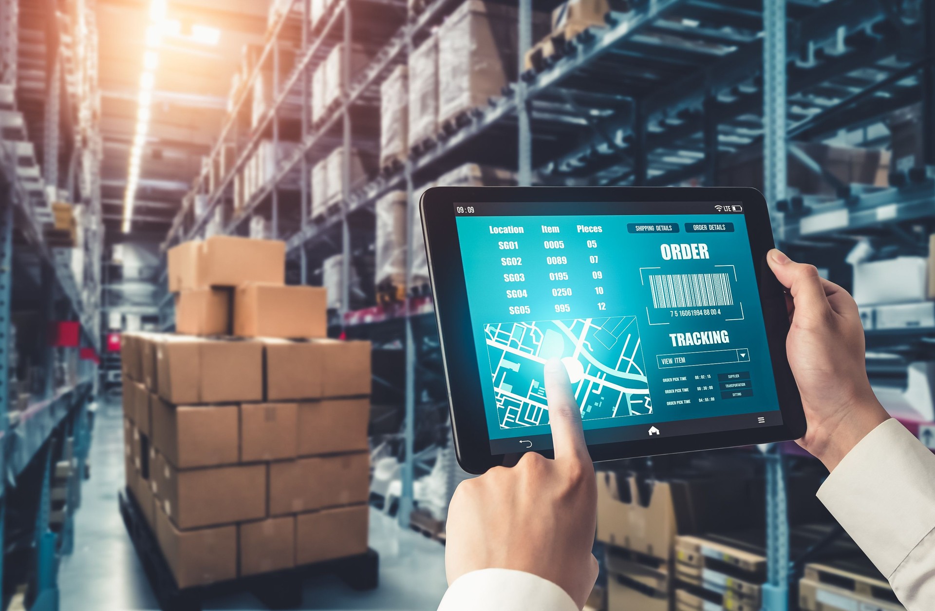 Warehouse management innovative software in computer for real time monitoring